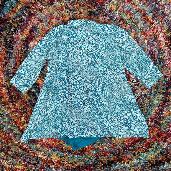 Cafe Marrakesh Women’s Floral Tunic Top Blouse Blue L Peasant Button Front - Picture 2 of 11